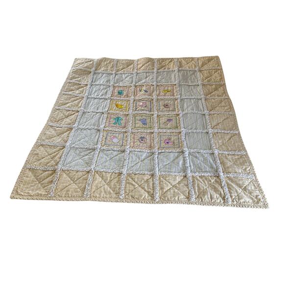 Baby Blanket Vintage Handmade Quilted Crib Throw Cotton‎ Yellow Multicolor Kids - Picture 2 of 7